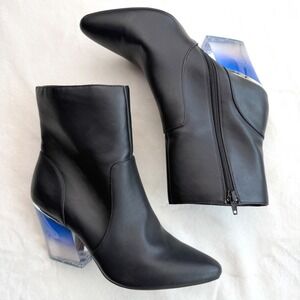 NWT Spring Black Ankle Boots Lucite Blue Ombre Heel Cybercore Futuristic Size 10